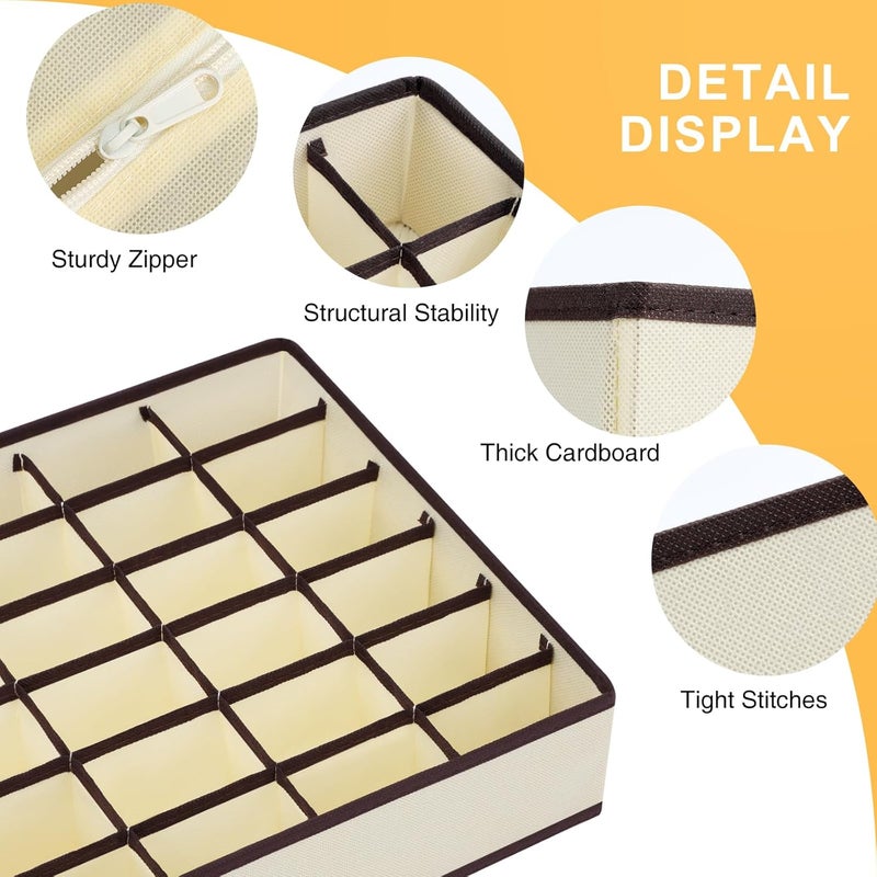Easortm Sock and Underwear Organizer 2 Pack, 24 Cell Foldable Drawer Storage for Socks, Ties, Belts (Beige) - Image 5